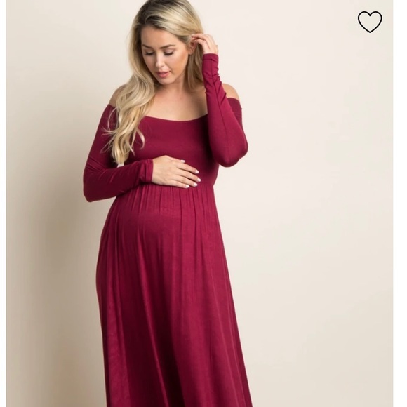 Small Pinkblush Off-The-Shoulder Burgundy Maxi Dress (maternity or regular) - Picture 2 of 4